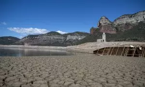 Imágenes de la sequía en el pantano de Sau, a 27 de marzo de 2023, en Vilanova de Sau, Barcelona, Catalunya.
