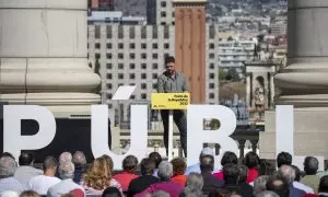 21/04/2023. Gabriel Rufián participa en la Fiesta de la Republica de ERC, en la plaza Carles Buïgas, a 15 de abril, de 2023.