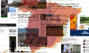 Un montaje fotográfico muestra los titulares de medios internacionales sobre las altas temperaturas en España
