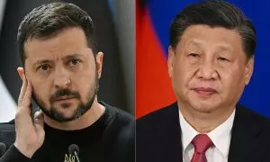 Combinación de imágenes con el presidente ucraniano Volodímir Zelenky a la izquierda y el líder chino Xi Jinping a la derecha.