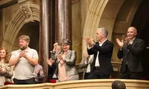 Alcaldes del Lluçanès després de la votació al Ple del Parlament
