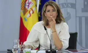 La ministra de Transportes, Movilidad y Agenda Urbana, Raquel Sánchez, durante su rueda de prensa de este lunes.