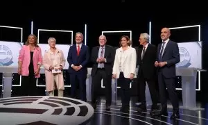 Els candidats a Barcelona, Eva Parera, Anna Grau, Jaume Collboni, Ernest Maragall, Ada Colau; Xavier Trias i Daniel Sirera.