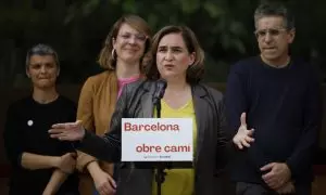 La alcaldesa de Barcelona y candidata a la reelección por BComú, Ada Colau, durante un acto de campaña en Barcelona, a 7 de mayo de 2023.