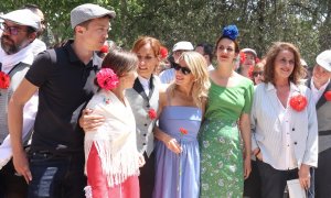 Íñigo Errejón, Mónica García, Yolanda Díaz, Rita Maestre y Eduardo Fernández Rubiño en la Pradera de San Isidro