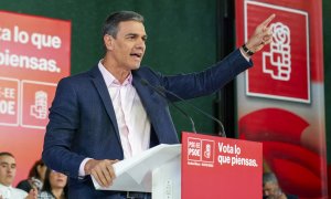 El presidente del Gobierno y líder del PSOE, Pedro Sánchez, participa en un acto electoral este lunes, en Vitoria, a 15 de mayo de 2023.