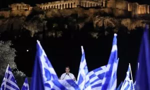 Mitsotakis, este viernes en un acto de campaña en Atenas.
