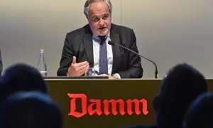 El presidente ejecutivo de Damm, Demetrio Carceller, durante su intervención en la junta de accionistas de la cervecera.