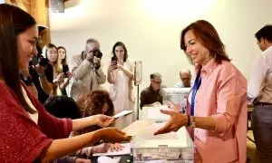 28/05/2023 - La virtual nueva alcaldesa conservadora de Zaragoza, candidata del PSOE a recuperar la alcaldía de Zaragoza, Lola Ranera.