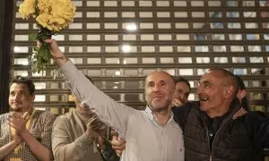 29/5/23 Gonzalo Pérez Jácome celebra el resultado electoral el pasado domingo en la sede de Democracia Ourensana.