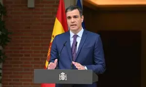 29/05/2023 - El presidente del Gobierno, Pedro Sánchez durante una rueda de prensa celebrada en la Moncloa, donde ha anunciado el adelanto de las elecciones generales al domingo 23 de julio.