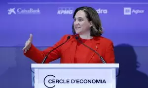 La alcaldesa de Barcelona, Ada Colau, durante la inauguración de la Reunión Anual del Cercle d'Economia.