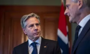 El secretario de Estado de EE. UU., Antony Blinken, se reúne con el primer ministro noruego, Jonas Gahr Store, en la residencia de representantes del gobierno antes de una reunión de la OTAN en Oslo, Noruega, el 31 de mayo de 2023.