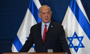 El primer ministro israelí, Benjamin Netanyahu, pronuncia una declaración en Tel Aviv, a mayo de 2023