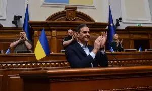 El presidente del Gobierno, Pedro Sánchez, interviene en el Parlamento ucraniano, a 1 de julio de 2023 en Kiev