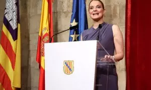 La presidenta del Govern, Margalida Prohens, informa sobre los miembros del nuevo Govern, en la Capilla del Consolat de Mar, a 10 de julio de 2023, en Palma de Mallorca, Mallorca, Baleares (España).