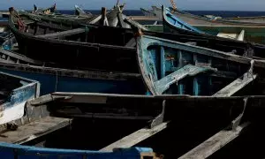 Varios cayucos rescatados por Salvamento Marítimo se amontonan en el puerto de Arinaga, Gran Canaria, a 7 de junio de 2023.
