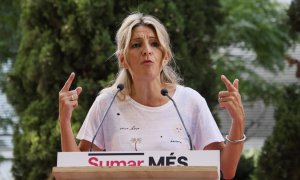 La líder de Sumar, Yolanda Díaz, protagoniza un mitin electoral este lunes en Palma junto Vicenç Vidal (Més) candidato por Baleares de la coalición. EFE/CATI CLADERA