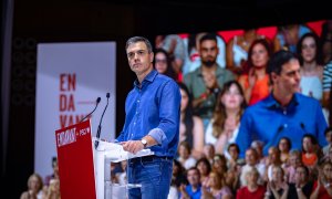 El presidente del Gobierno de España y secretario general del PSOE, Pedro Sánchez, interviene en un mitin electoral, a 16 de julio de 2023, en Barcelona