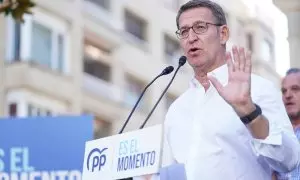 Alberto Núñez Feijóo en un mitin electoral en Vitoria.