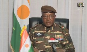 Captura de pantalla del nuevo hombre fuerte de Níger, el general golpista Abdourrahamane Tiani, durante una alocución televisada, a 28 de julio de 2023.