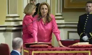 La diputada Cristina Valido durante la constitución de la XI Legislatura del Parlamento de Canarias, a 27 de junio de 2023, en Santa Cruz de Tenerife, Tenerife