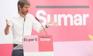 El portavoz de Sumar, Ernest Urtasun, en una rueda de prensa tras las elecciones generales del 23J, a 24 de julio de 2023, en Madrid.