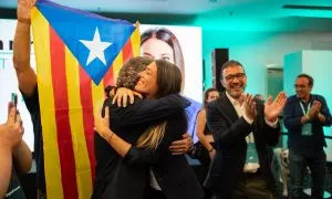 14/08/2023 Míriam Nogueras y Josep Rius durante el seguimiento de la jornada electoral
