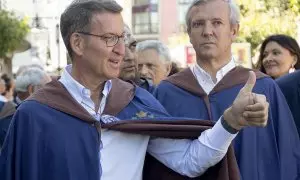 15/8/23 Feijóo y el presidente de la Xunta, Alfonso Rueda, el pasado domingo en la Festa do Albariño de Cambados (Pontevedra).