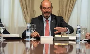 El nuevo presidente en el Senado, Pedro Rollán, se reúne con la mesa de trabajo tras la Sesión Constitutiva, en el Senado, a 17 de agosto de 2023, en Madrid (España).