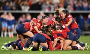 Las futbolistas de la Roja celebran la victoria de España en el Mundial de fútbol femenino, en Sídney a 20 de agosto de 2023