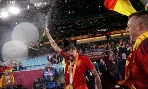 La futbolista Jenni Hermoso durante la celebración tras la victoria de España en el Mundial femenino, en Australia, a 20 de agosto de 2023.