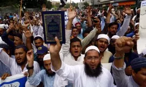 Protesta en Pakistán contra la quema de una copia del Corán en Suecia, a 7 de julio de 2023.