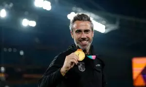 Jorge Vilda, entrenador en jefe, celebra la victoria de España en la Copa Mundial Femenina de la FIFA a 20 de agosto de 2023 en Sydney, Australia.