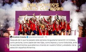 El tuit de Iniesta en apoyo a las campeonas divide a Twitter entre el aplauso y las críticas