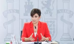 La ministra Portavoz y de Política Territorial en funciones, Isabel Rodríguez, interviene durante una rueda de prensa posterior a la reunión del Consejo de Ministros, en el Palacio de La Moncloa, a 12 de septiembre de 2023