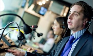 15/9/23 Intérpretes trabajando en el Parlamento Europeo.