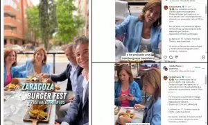 La alcaldesa de Zaragoza, Natalia Chueca, con los tres concejales que disfrutaron del ágape a costa del erario municipal, en unas imágenes difundidas en sus redes sociales, a 8 de junio de 2023