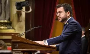 El president de la Generalitat, Pere Aragonès, en el seu discurs inicial del debat de política general.