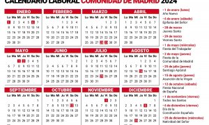El calendario laboral con los festivos de la Comunidad de Madrid para el año 2024