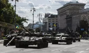 Tanques desfilando en la celebración del Día de la Independencia de UCrania en Kiev, Curania, a 23 de agosto de 2023.