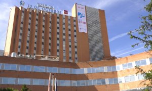 Fachada del Hospital 12 de octubre en su 50 aniversario, a 2 de octubre de 2023, en Madrid.