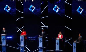 9/10/23-Los cinco candidatos a la presidencia de Argentina, en el debate del 8 de octubre de 2023, en la ciudad de Buenos Aires.