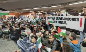 Decenas de personas se manifiestan en la Puerta del Sol en Madrid en apoyo al pueblo palestino, a 21 de noviembre de 2023. Anticapitalistas
