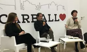 25/11/23 De izquierda a derecha, Angela Criado, Suso de Toro y Ana Pontón, este viernes en Carballo.