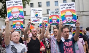 Foto de archivo de una protesta contra la lesgislación LGBTQ+ en Rusia.