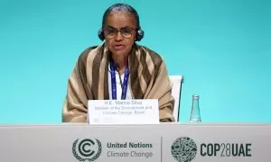Marina Silva, la ministra de Medio Ambiente y Cambio Climático de Brasil, durante una conferencia de prensa en la COP28, en Dubái, a 10/12/2023