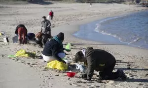 7/1/24  Voluntarios recogen microplásticos el pasado domingo en la playa de A Lanzada, en O Grove (Pontevedra).