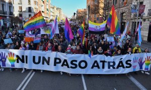 Decenas de personas durante una manifestación en defensa de la ley LGTBI y la ley Trans de la Comunidad de Madrid, a 17/12/2023