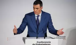El presidente del Gobierno, Pedro Sánchez, inaugura la VIII Conferencia de Embajadores, en la sede del Ministerio de Asuntos Exteriores, Unión Europea y Cooperación, a 10 de enero de 2024